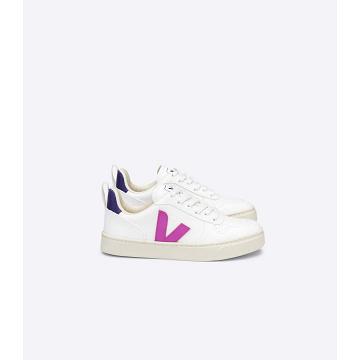 Kids' Veja V-10 LACES CWL Shoes White/Purple | ZA 793MQZ